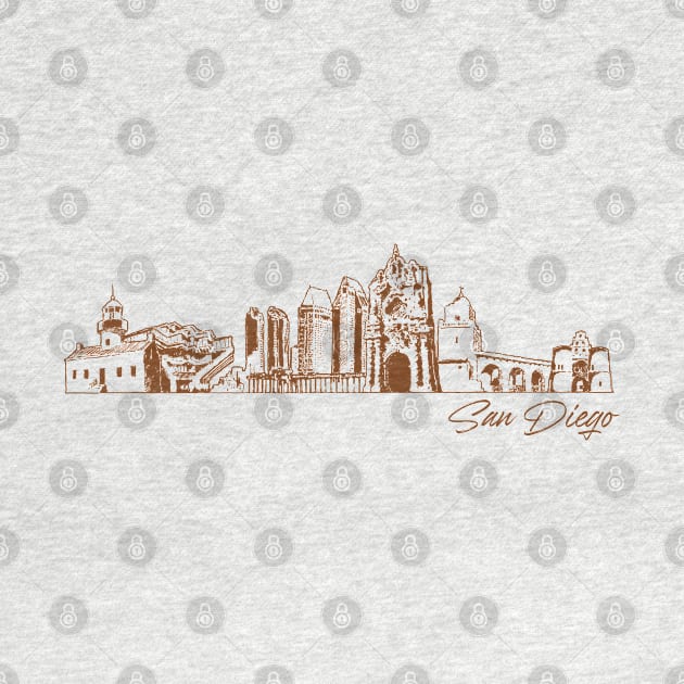 San Diego hand drawn skyline by SerenityByAlex